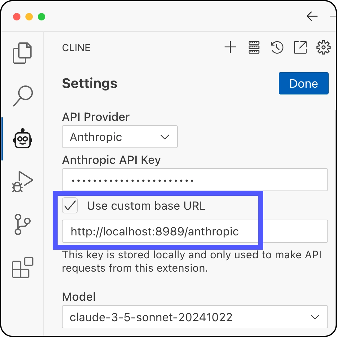 Cline settings for Anthropic